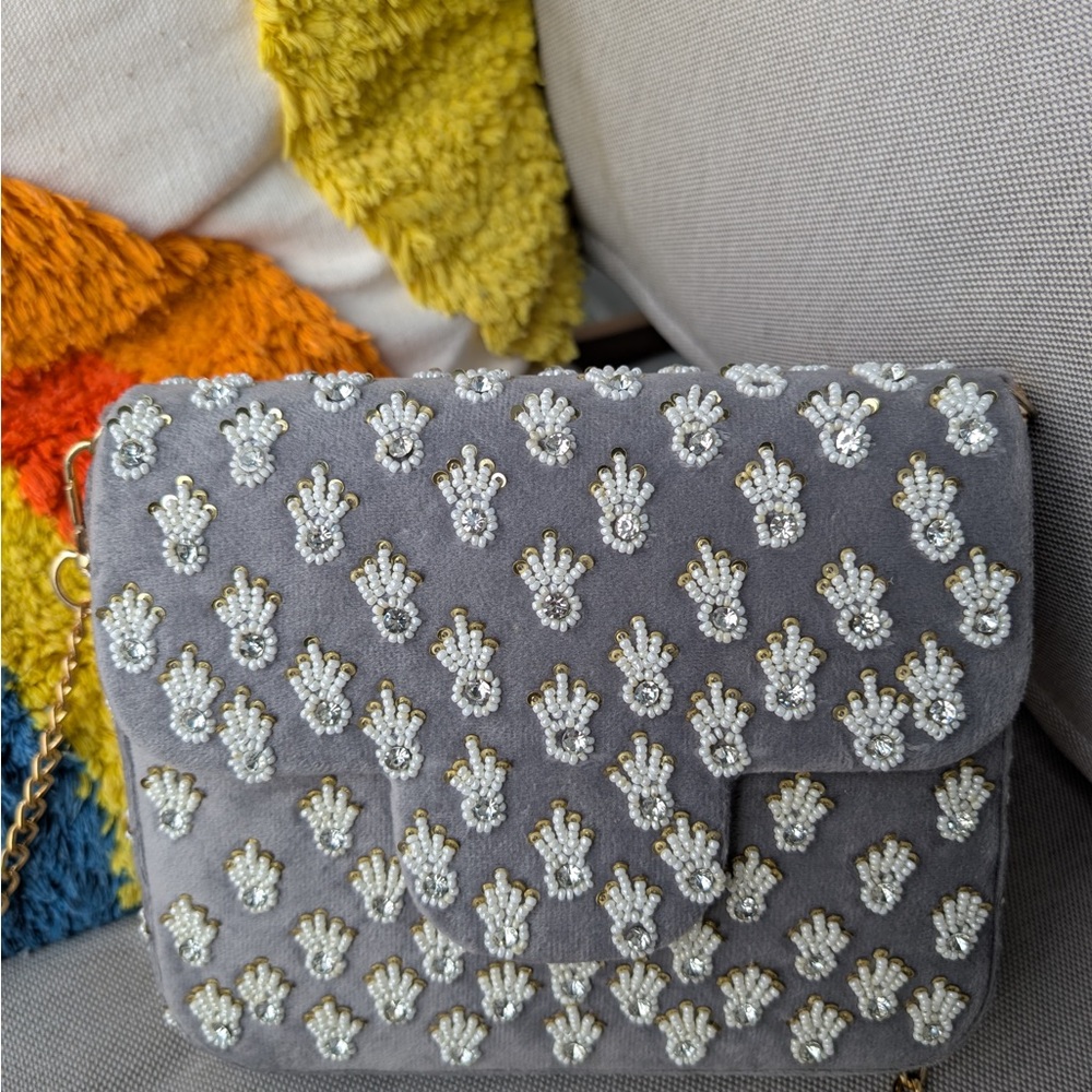 Elegant Gray Beaded Women's Bag